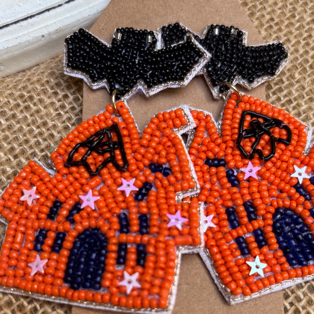 Halloween Beaded Earrings with Bats and Haunted Houses - Picture 2 of 6